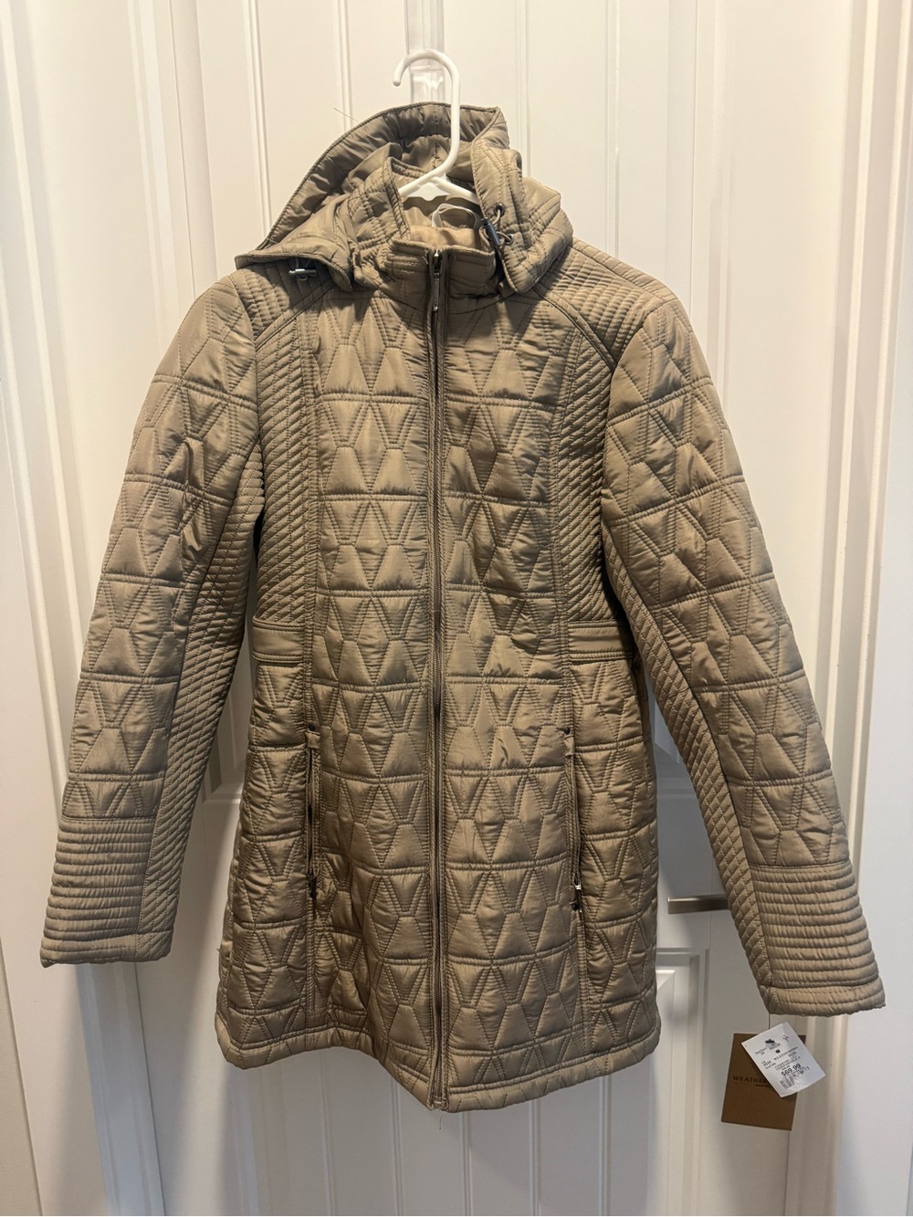 Weatherproof Quilted Hooded Puffer Coat in Taupe